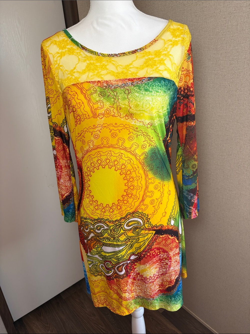 Urban Mango Colorful Paisley Medallion  Shift Dress Lace Boho Festival NWT Sz M
